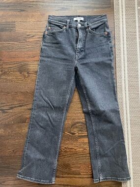 RE/DONE Women's 70s High Rise Stove Pipe Jean Stoned Noir Size 26